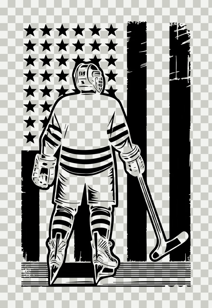 Hockey Player Silhouette With Flag Standing stick helmet skates transparency and detail preview thumbnail