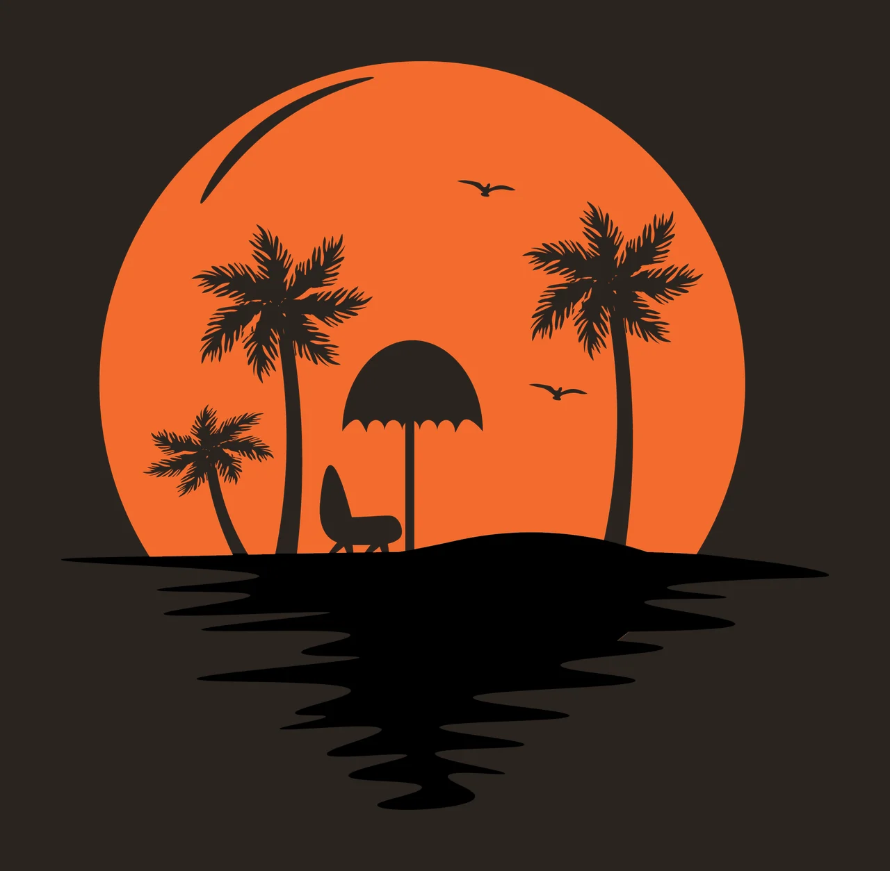 Palm Tree Black Silhouette Tropical Beach Scene setting in sun contrast preview thumbnail