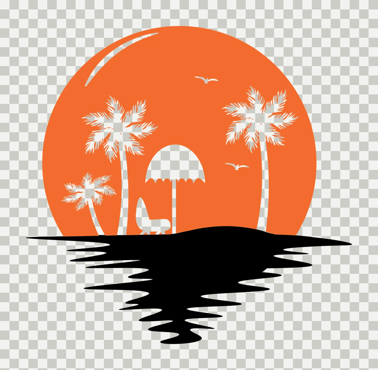Palm Tree Black Silhouette Tropical Beach Scene setting in sun transparency and detail preview thumbnail