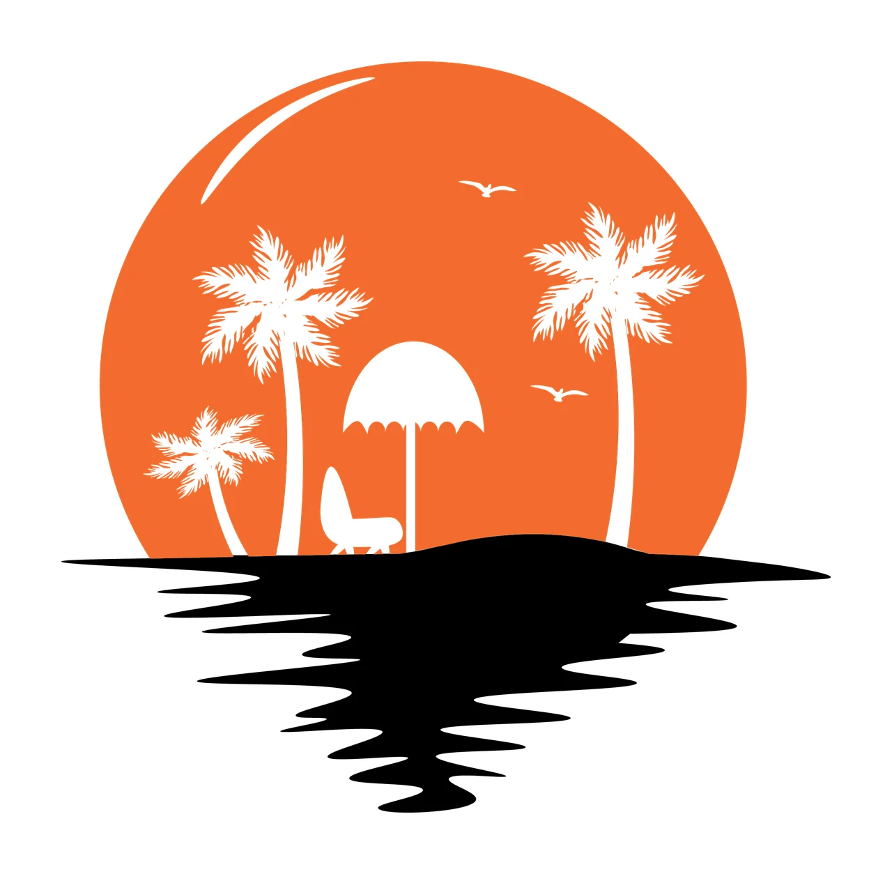 Palm Tree Black Silhouette Tropical Beach Scene setting in sun