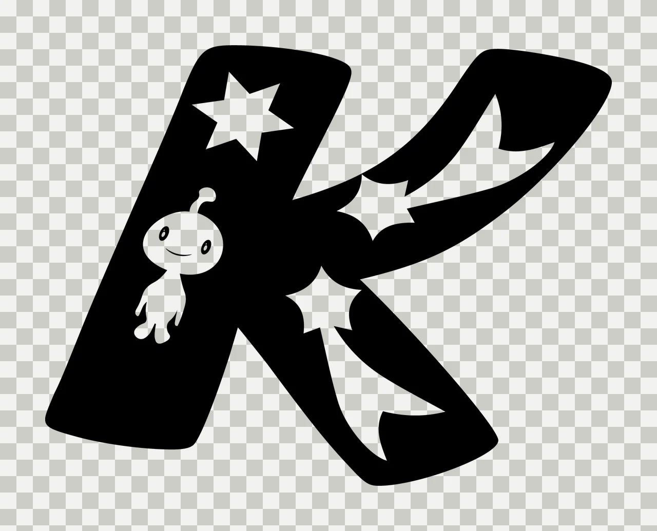 Letter K With Stars And Creature In Black transparency and detail preview thumbnail
