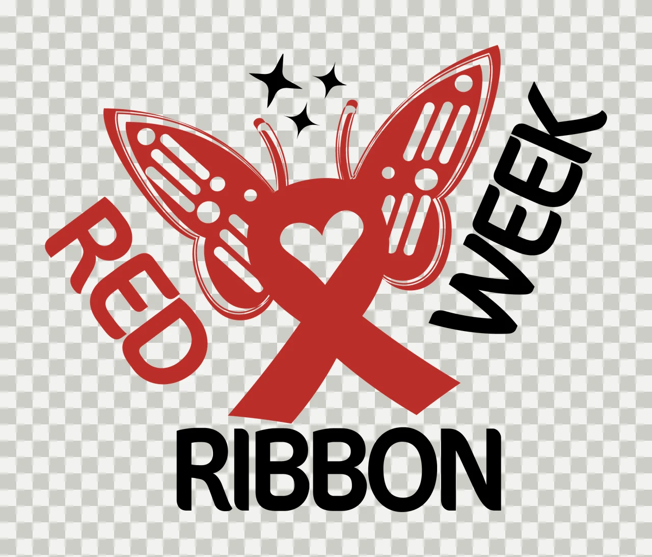 Red Ribbon Week Butterfly Awareness Logo and heart stars graphic transparency and detail preview thumbnail