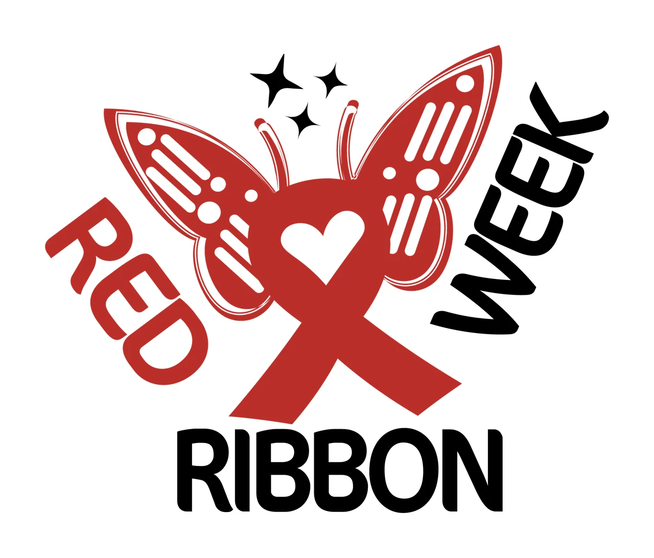 Red Ribbon Week Butterfly Awareness Logo and heart stars graphic