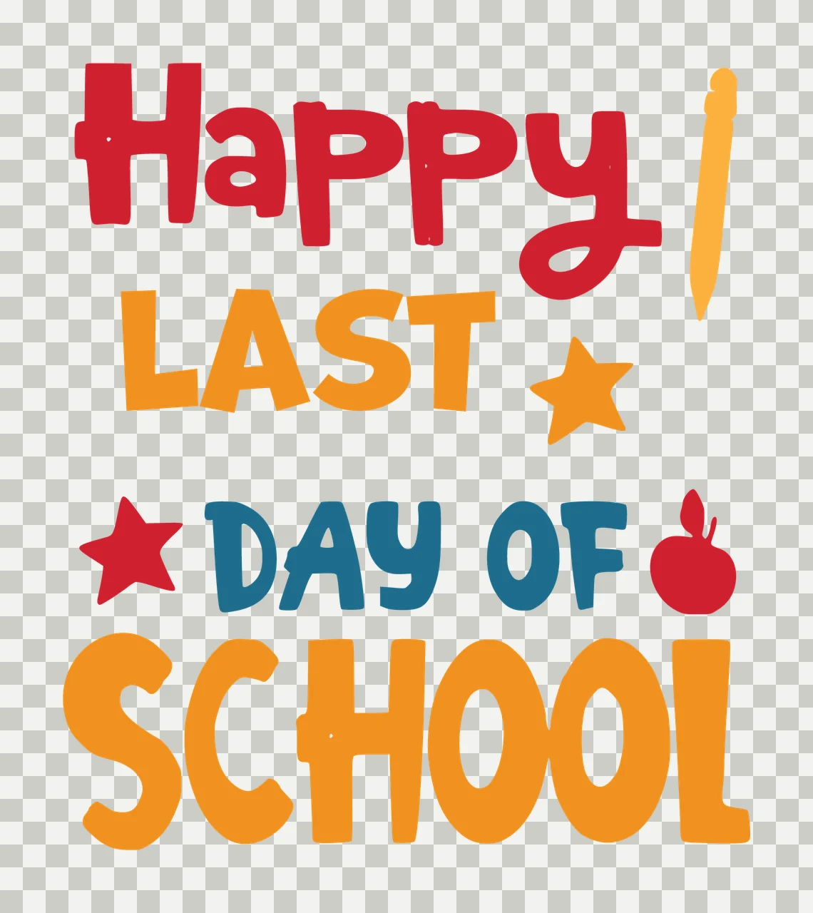 Happy Last Day Of School Sign stars apple pencil black white transparency and detail preview thumbnail
