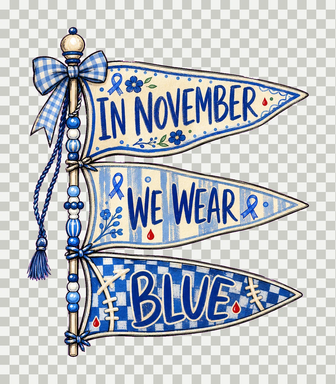 Diabetes Awareness Blue Pennant Flags sublimation instant transparency and detail preview thumbnail