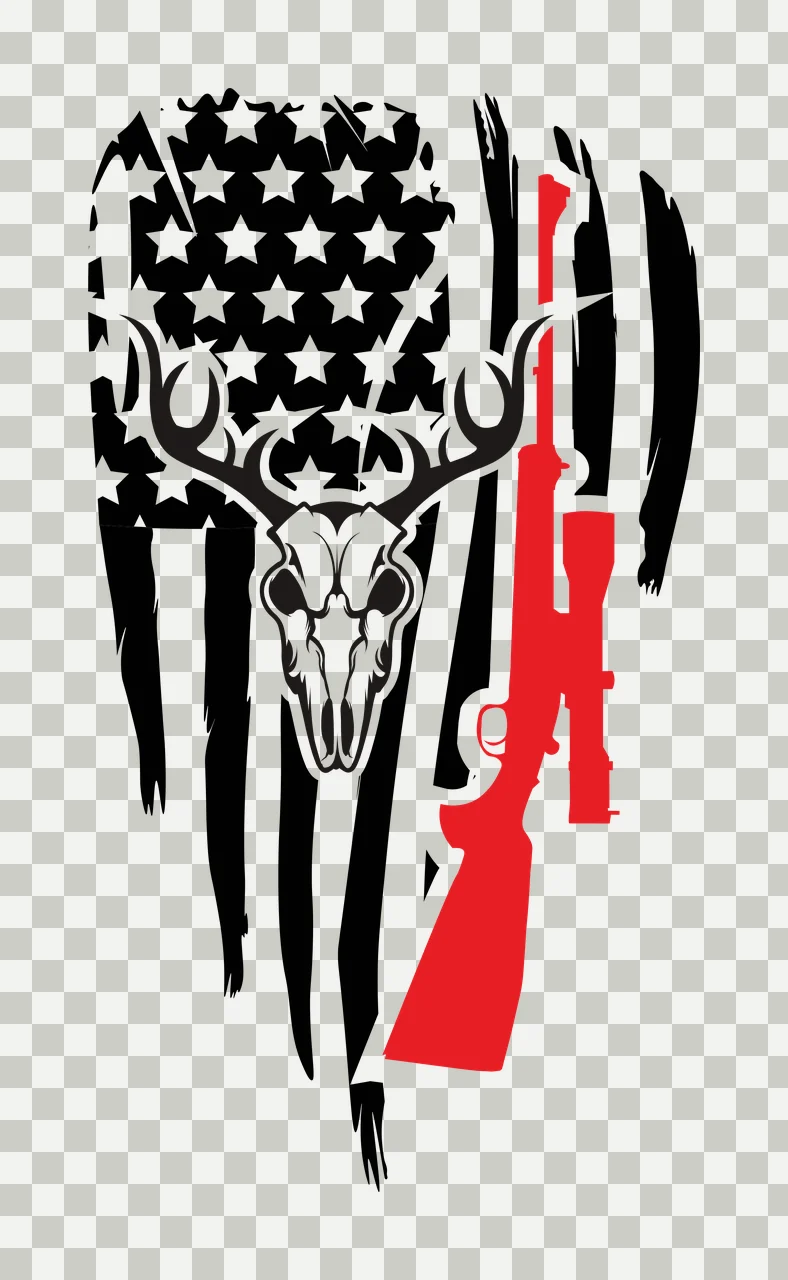 Skull Deer With Rifle On Flag antlers stars stripes stencil transparency and detail preview thumbnail