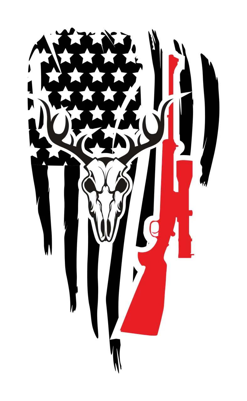 Skull Deer With Rifle On Flag antlers stars stripes stencil