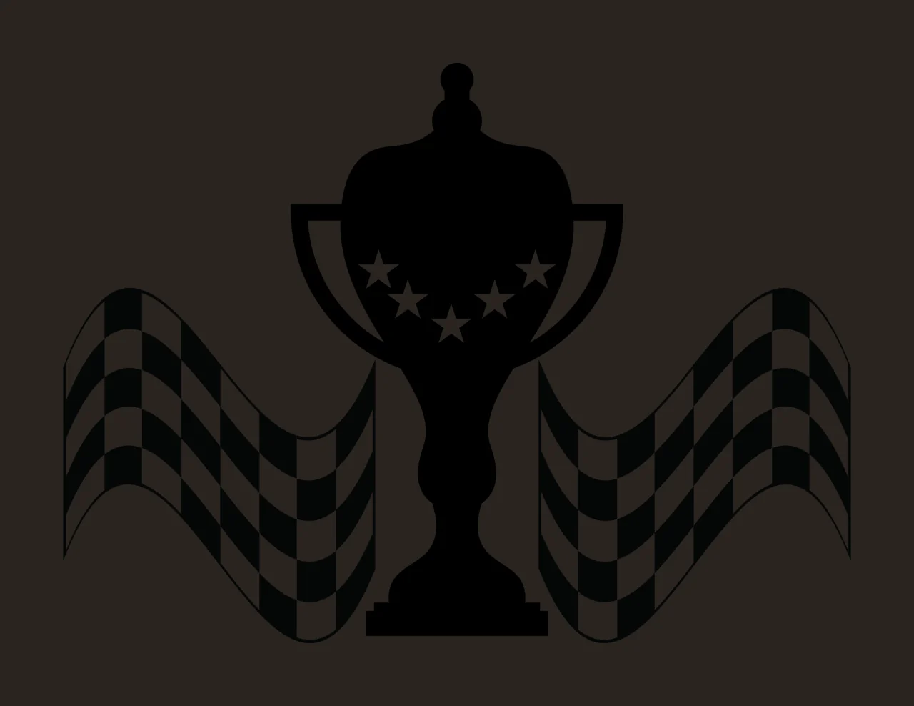 Victory Cup Trophy Flanked By Two Checkered Racing stars flags contrast preview thumbnail