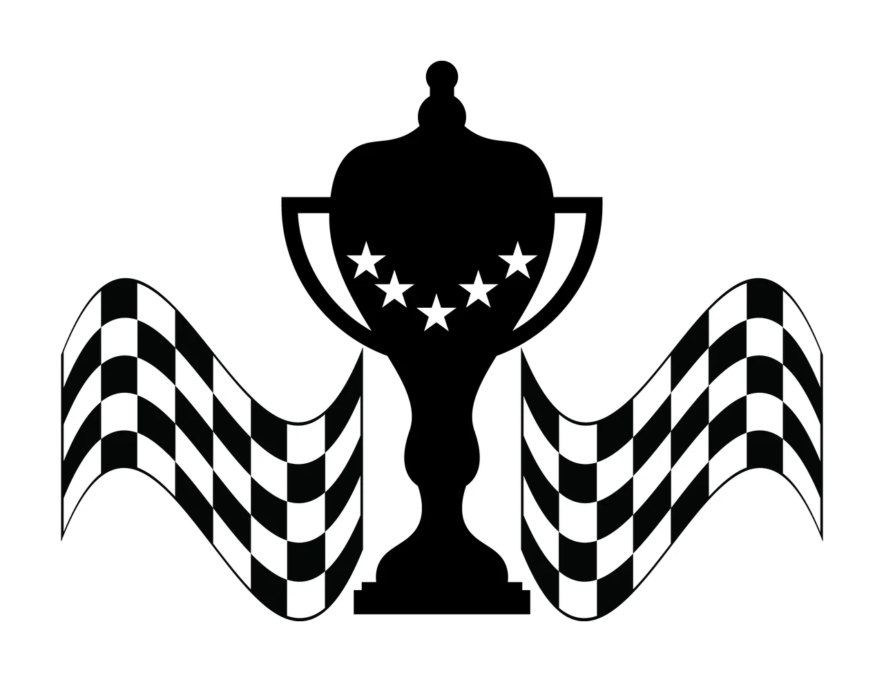 Victory Cup Trophy Flanked By Two Checkered Racing stars flags