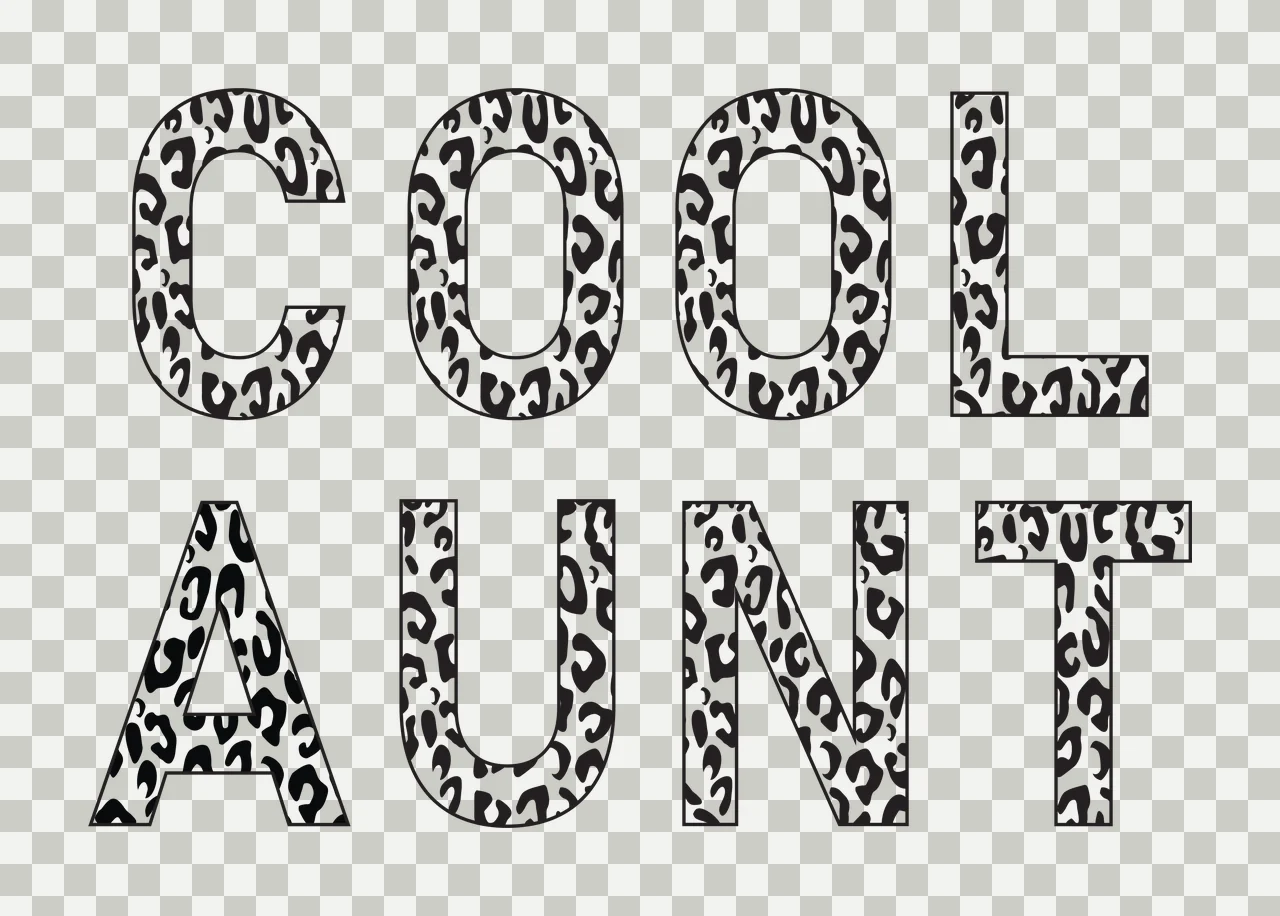 COOL AUNT Typography Design with black and white leopard print and bold sans-serif letters transparency and detail preview thumbnail