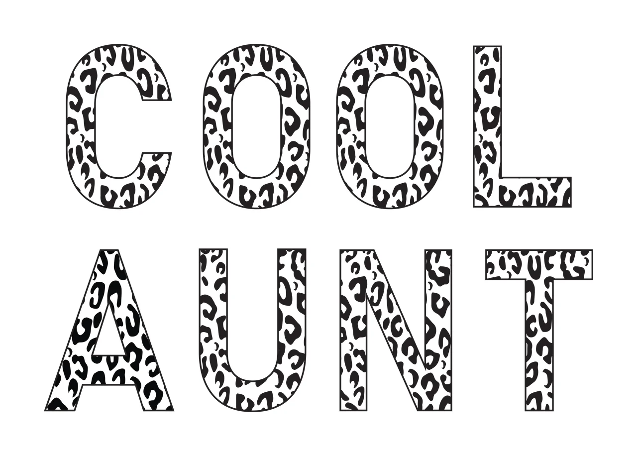 COOL AUNT Typography Design with black and white leopard print and bold sans-serif letters