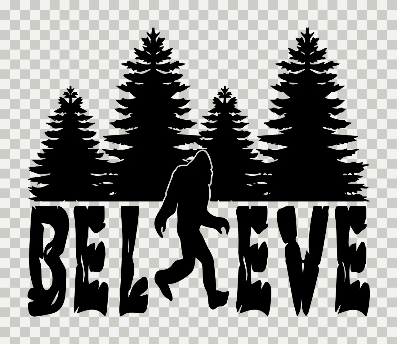 Believe Text With Forest And Bigfoot transparency and detail preview thumbnail