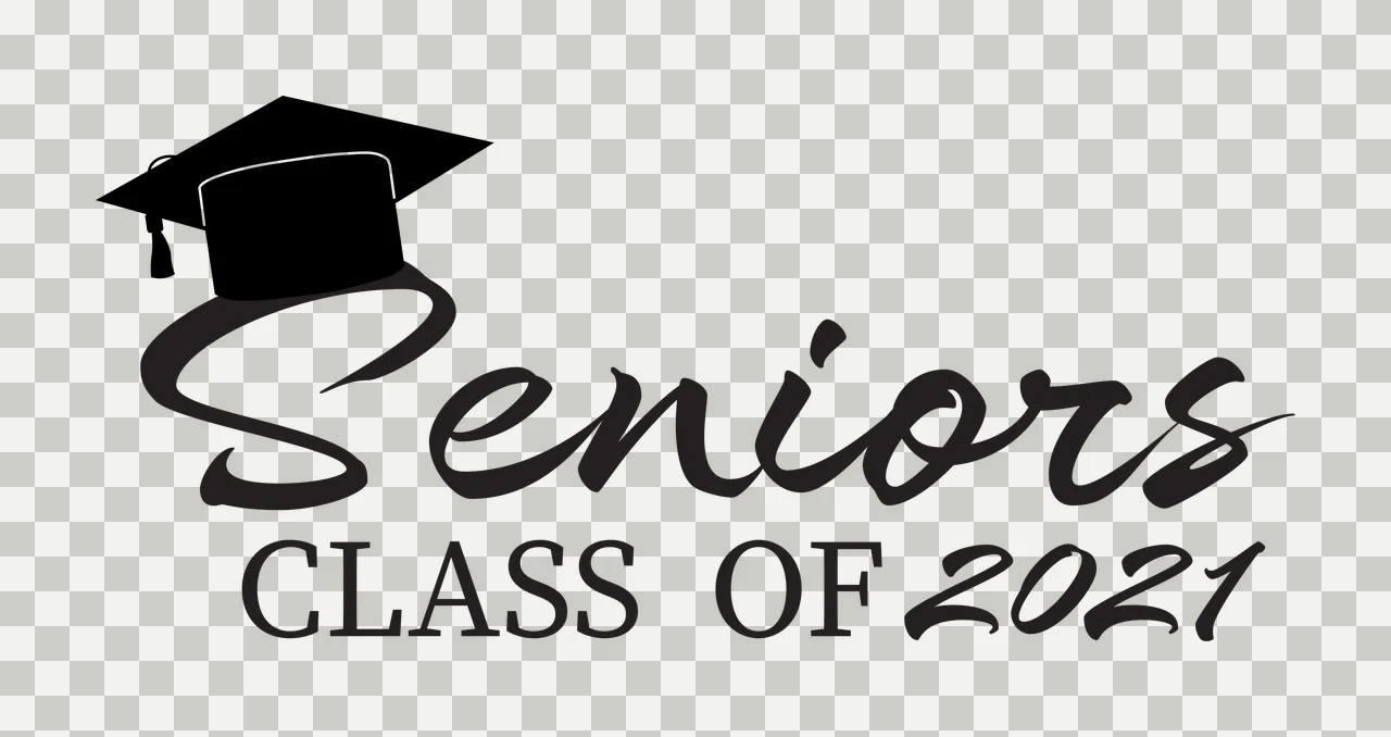Seniors CLASS OF 2021 Graduation commemorative design with black graduation cap with tassel, cursive 'Seniors' and block 'CLASS OF' transparency and detail preview thumbnail