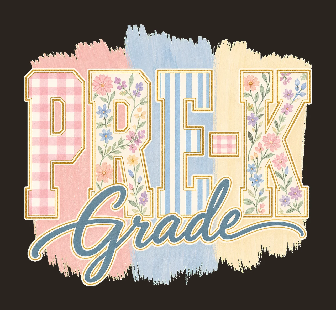 Retro Striped Floral School Coquette Trendy Boho Variation C contrast preview thumbnail