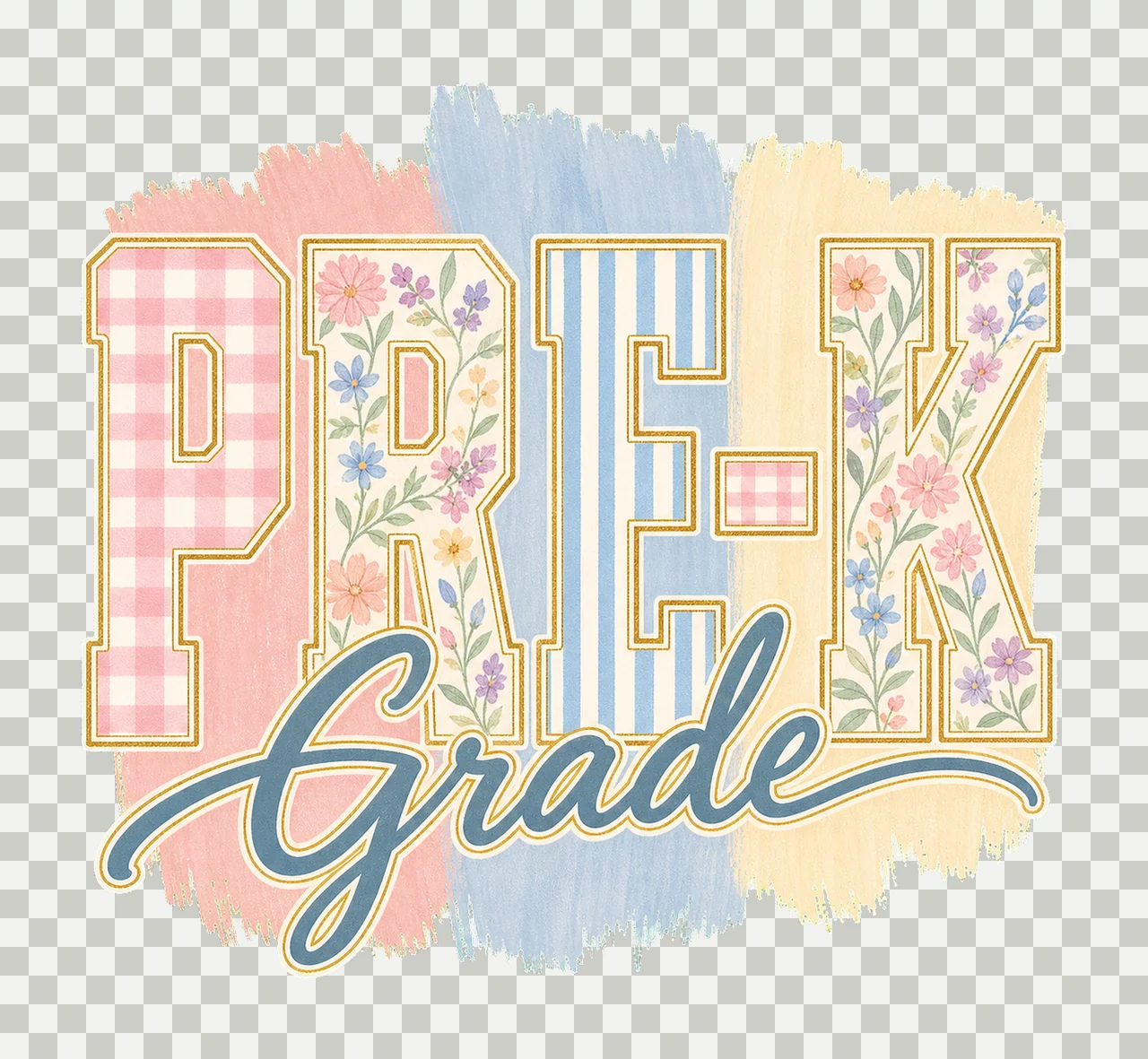 Retro Striped Floral School Coquette Trendy Boho Variation C transparency and detail preview thumbnail
