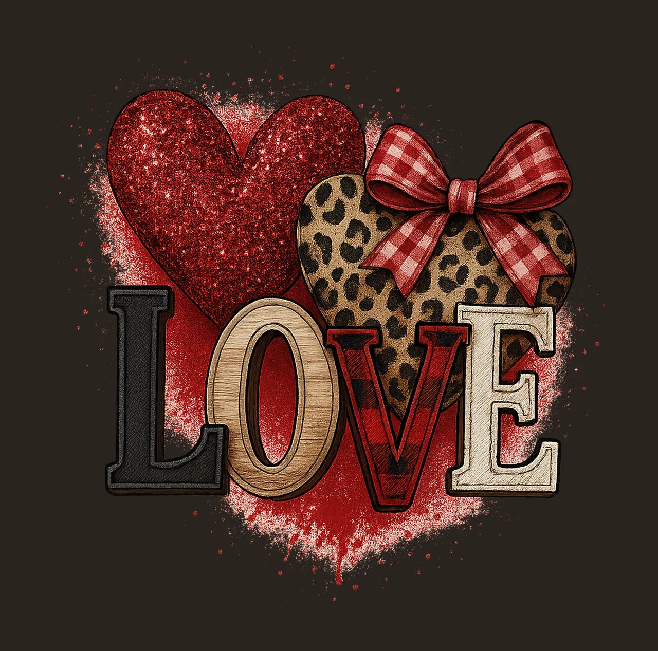 Valentine Sublimation Design Love Red Glitter Heart Print contrast preview thumbnail