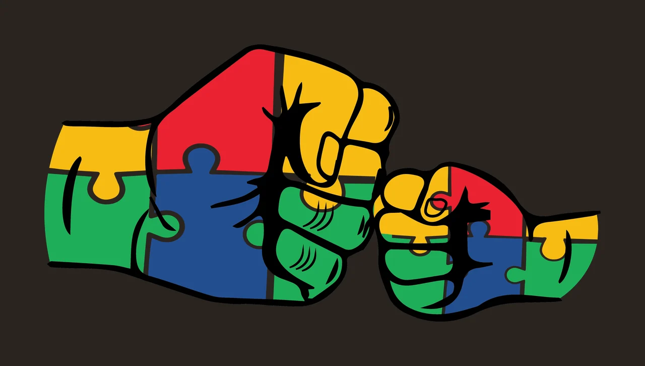 Fist Jigsaw Puzzle Piece Shaped Fists bump pieces black white contrast preview thumbnail