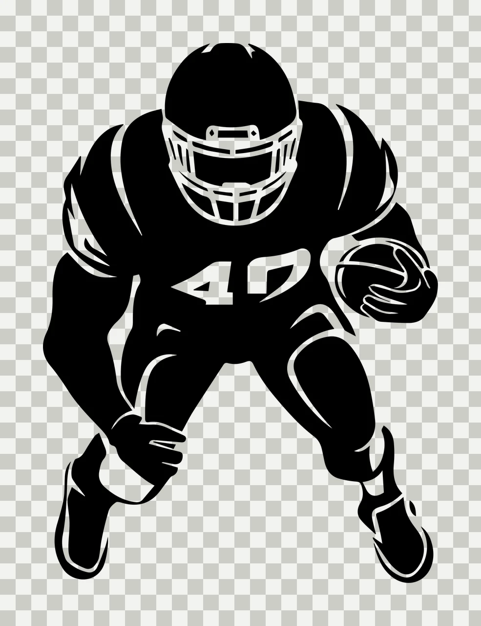 Football Player 40 American Silhouette holding a ball helmet transparency and detail preview thumbnail