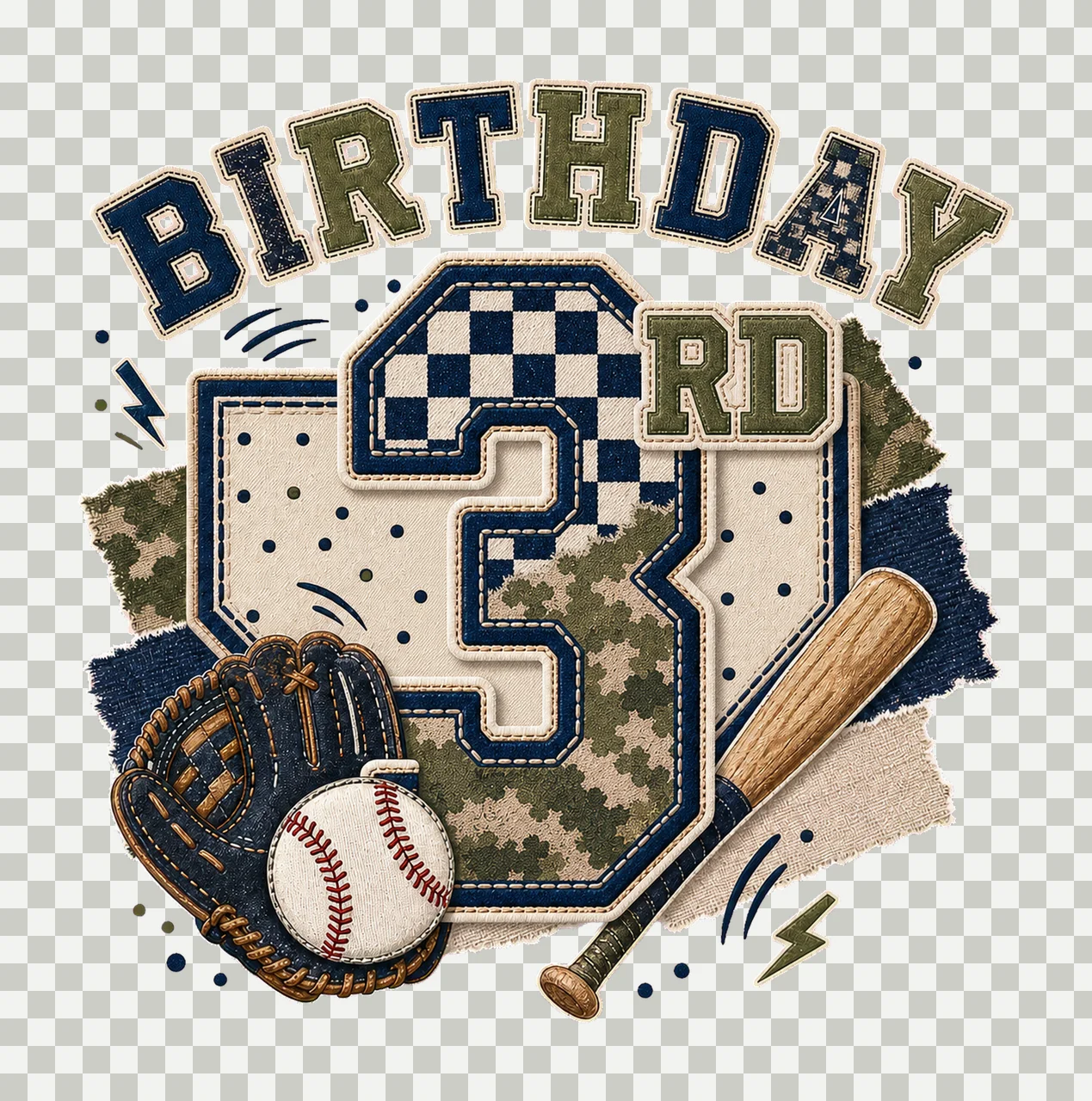 Star Camo Baseball Birthday age 03 transparency and detail preview thumbnail