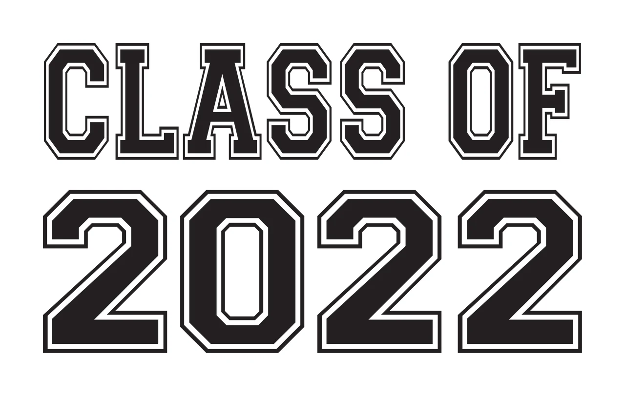 CLASS OF 2022 Typography Design with black text, white background and double white outline on black letters