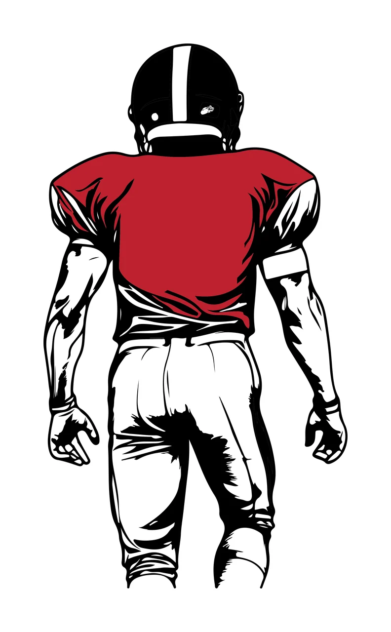 Football Player Back View Graphic standing helmet line art
