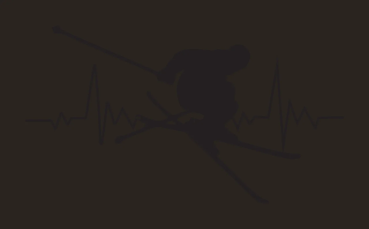 Skier silhouette with heartbeat line Illustration with black skier silhouette, skis, ski pole and heart rate line contrast preview thumbnail