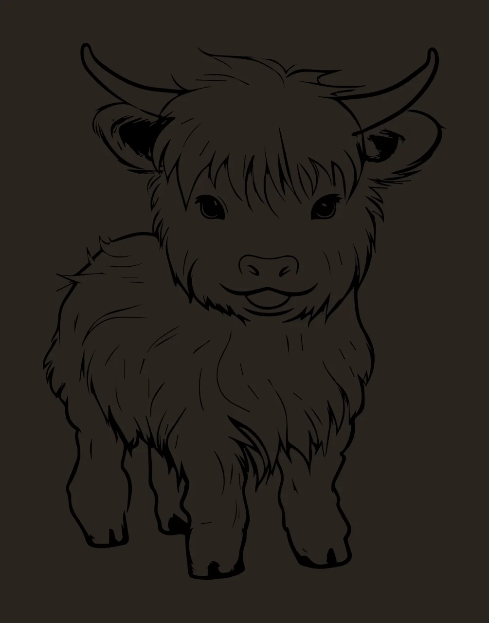 Highland Calf Sketch Line Drawing standing horns black white contrast preview thumbnail
