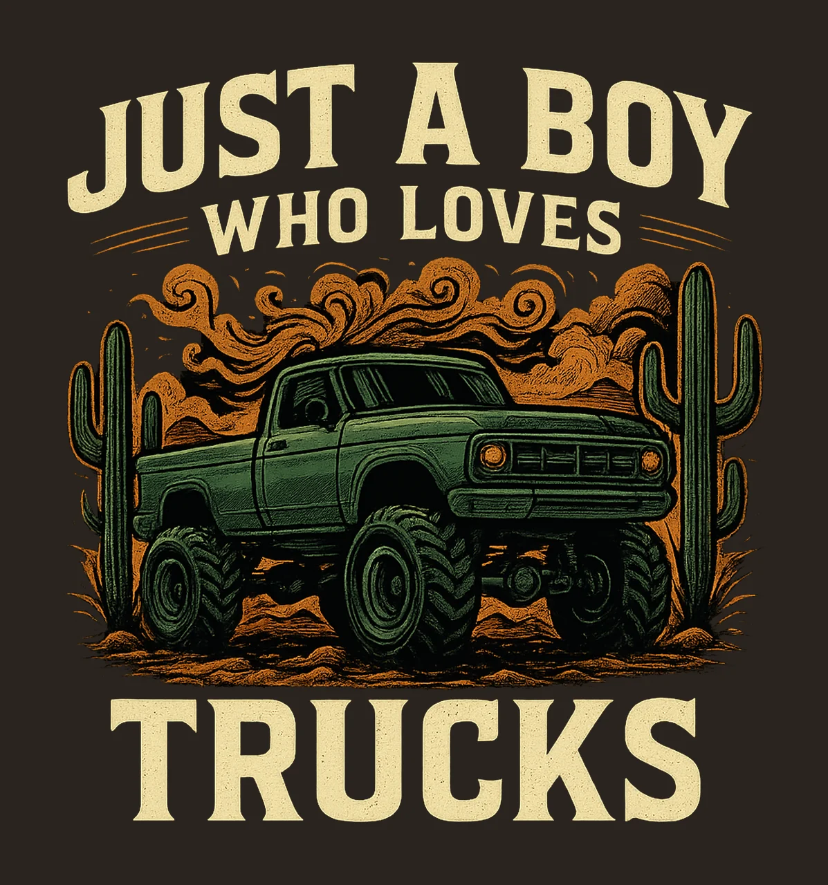 Just Boy Who Loves Truck Monster Green Truck Design Kids contrast preview thumbnail