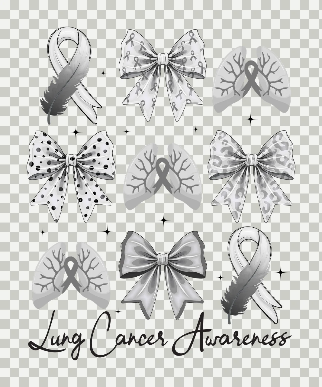 Lung Cancer Awareness Black Ribbons And Bows lungs stars silhouette transparency and detail preview thumbnail