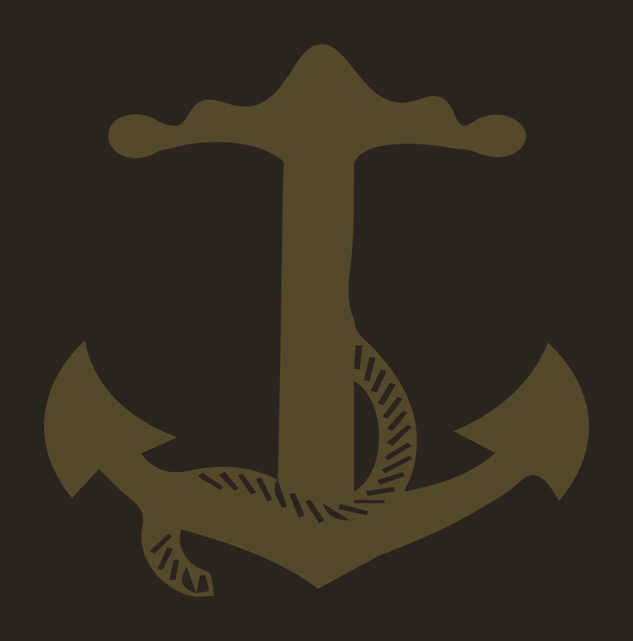 Silhouette Design of Anchor with rope, shank, fluke and crossbar in brown and white contrast preview thumbnail
