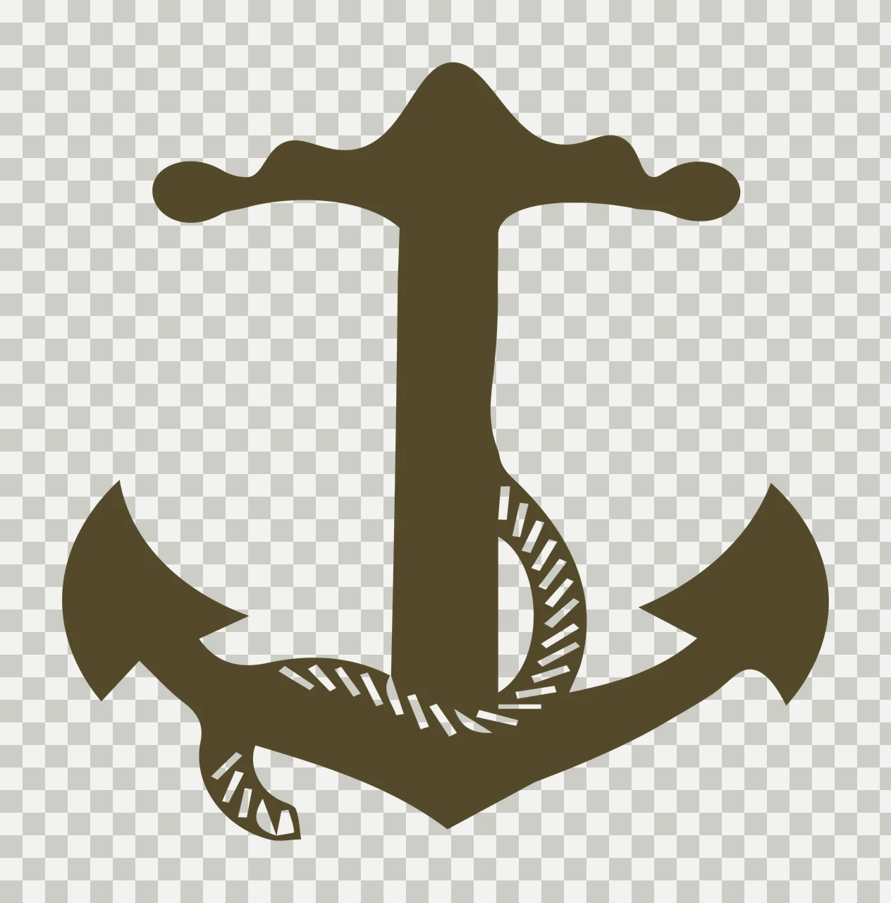 Silhouette Design of Anchor with rope, shank, fluke and crossbar in brown and white transparency and detail preview thumbnail