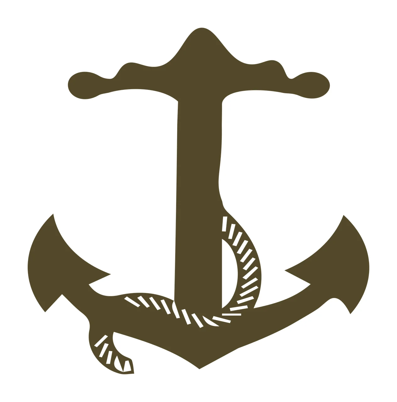 Silhouette Design of Anchor with rope, shank, fluke and crossbar in brown and white