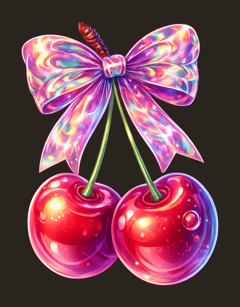 Holographic Bow Cherries Trendy Sublimation Design Cherry contrast preview thumbnail