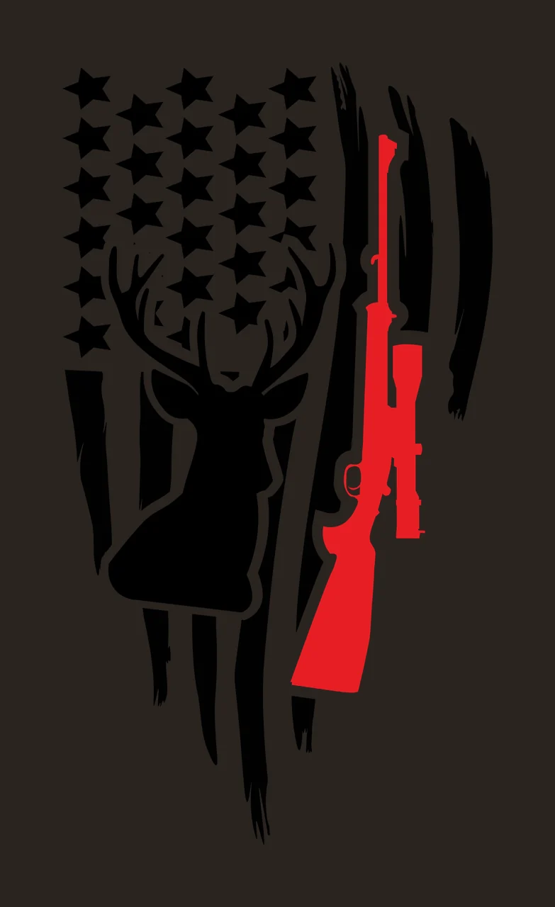 Hunting Deer Head Before Rifle And Flag standing stars stripes contrast preview thumbnail