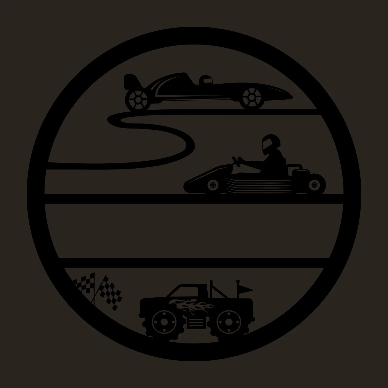 Circular Graphic With Racing Cars And Checkered Flags circle contrast preview thumbnail