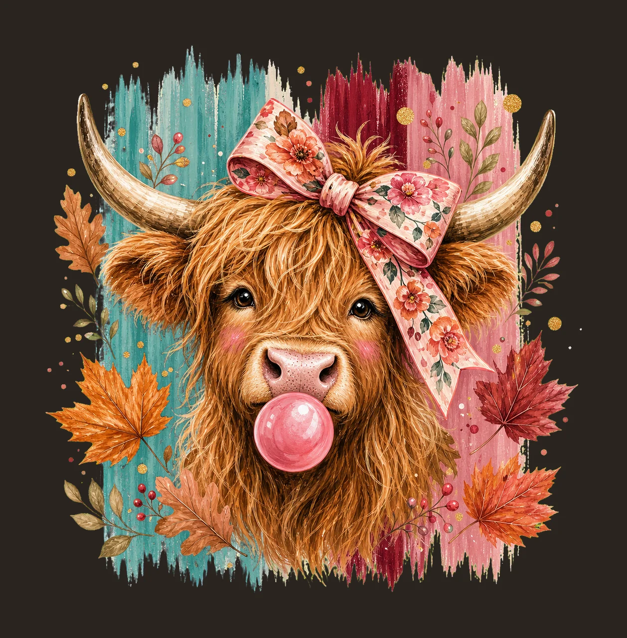 Highland Cow Fall Pink Bow Autumn Sublimation Variation F contrast preview thumbnail