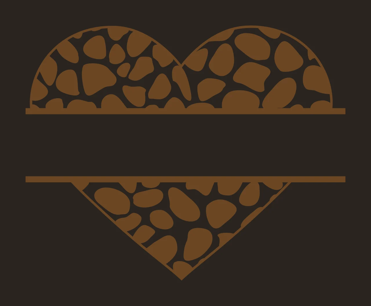 Split heart monogram with split heart shape, giraffe print pattern, brown spots and horizontal parallel lines in white contrast preview thumbnail
