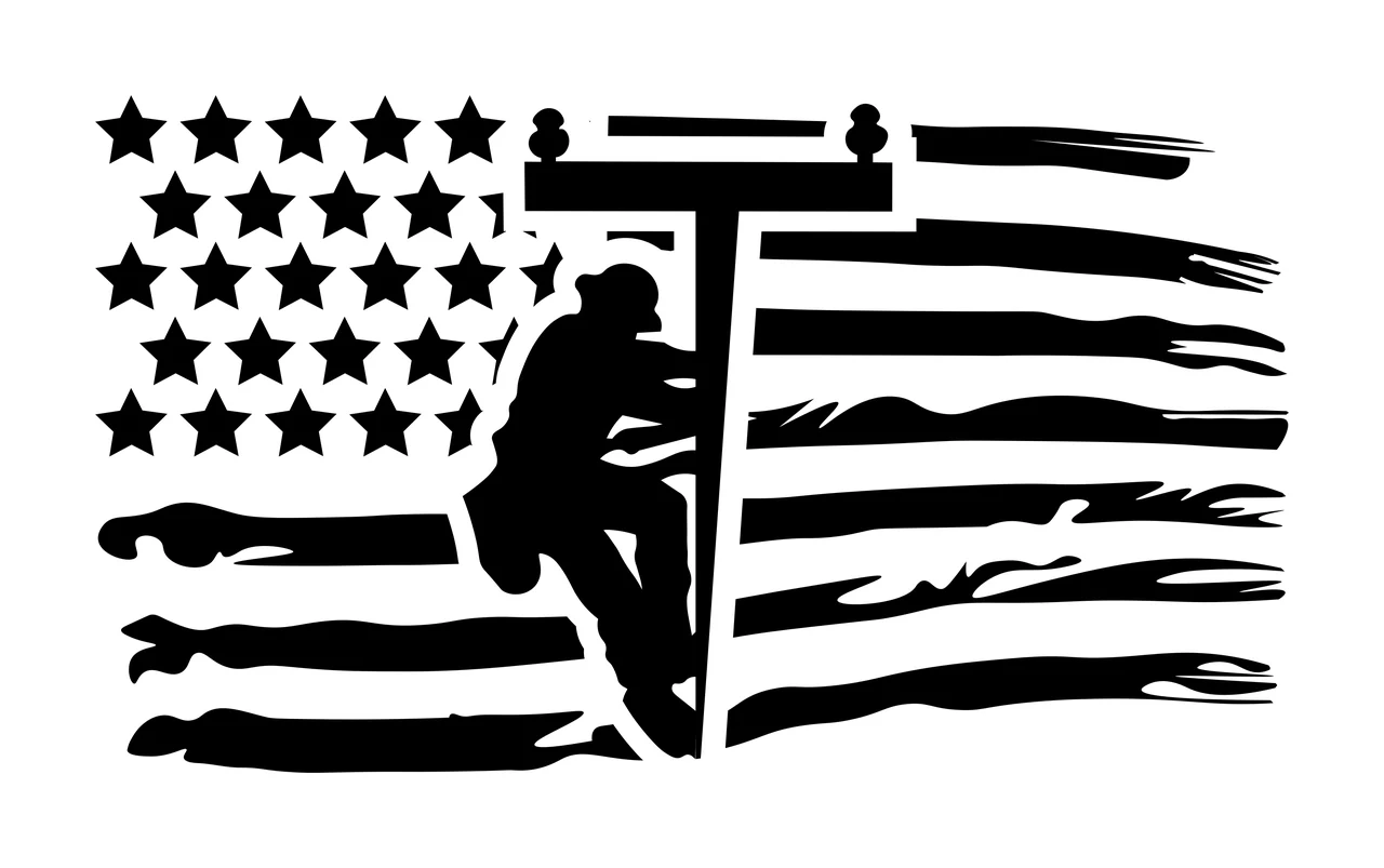 Flag Silhouette With Pole Worker Graphic Displaying Stars Stripes