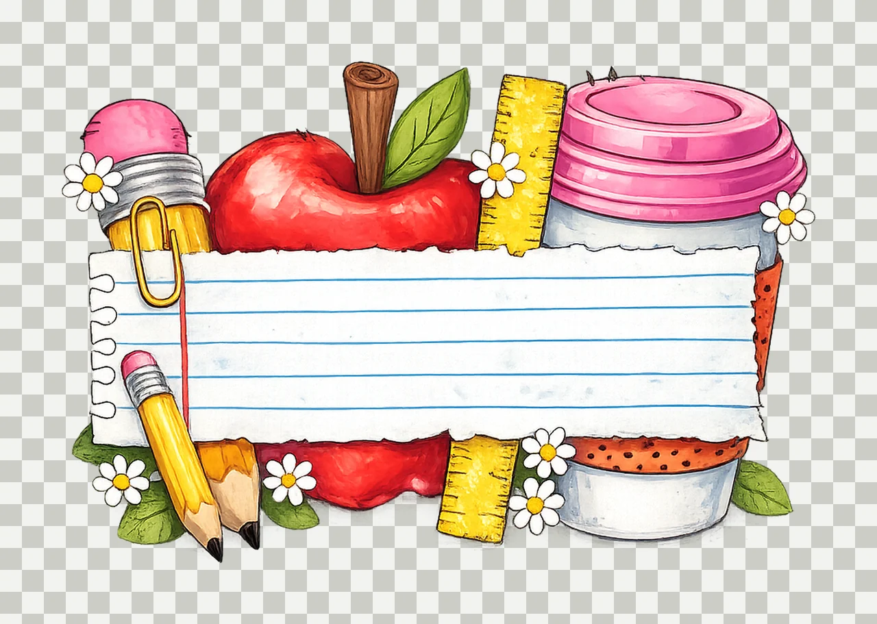 Lined Paper Note Framing With Apple And Ruler cup pencils transparency and detail preview thumbnail