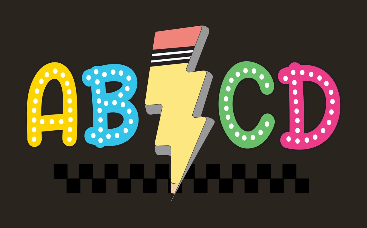 To Abcd Lightning Bolt And Checkerboard Pattern Letters shapes contrast preview thumbnail