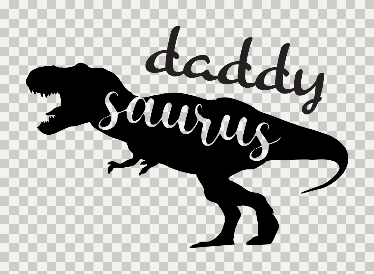 Daddy saurus dinosaur silhouette Design with Tyrannosaurus Rex silhouette and cursive text in black and white transparency and detail preview thumbnail