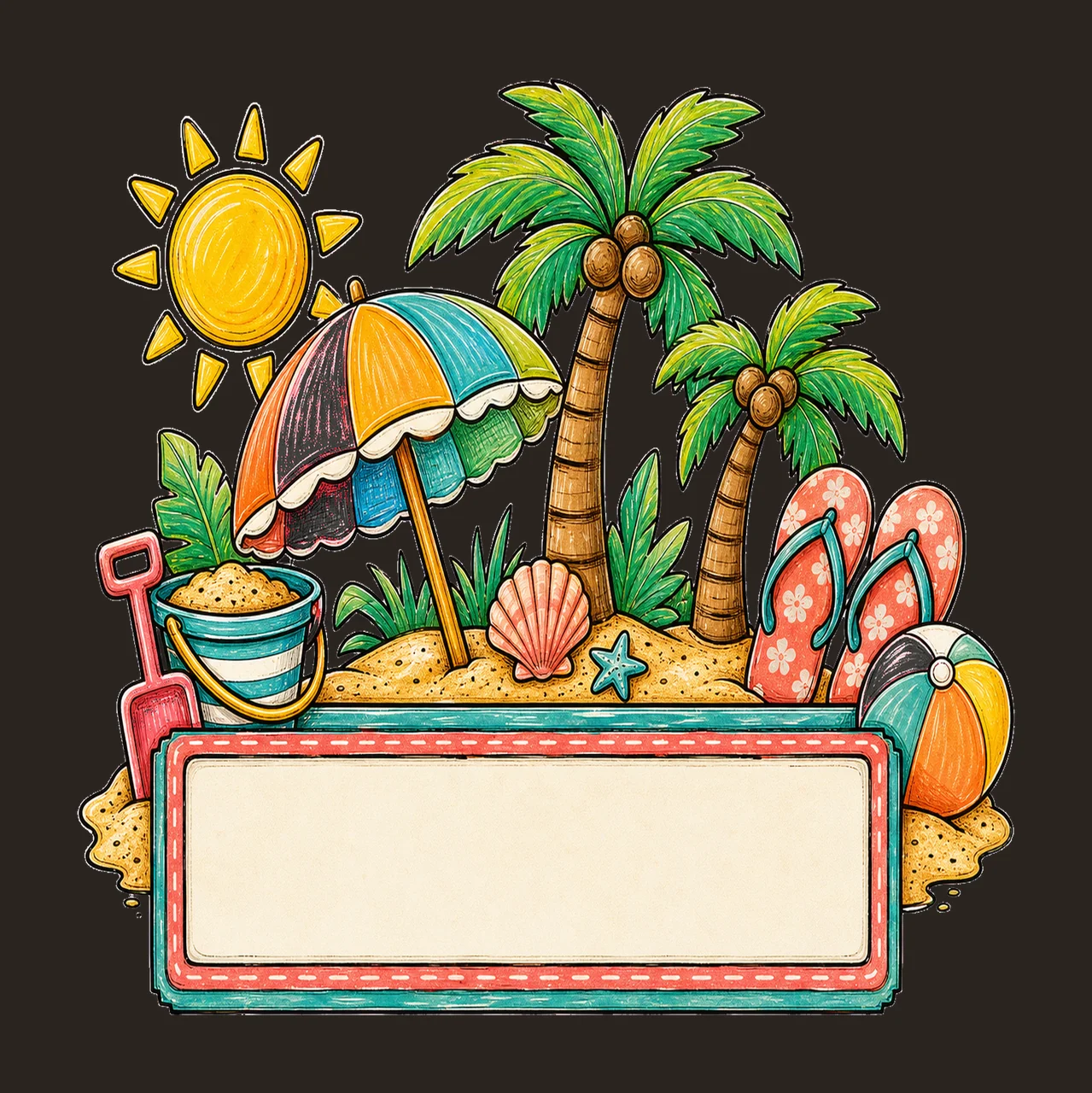 Summer Beach Name Plate Frame Design Hand Drawn Variation C contrast preview thumbnail