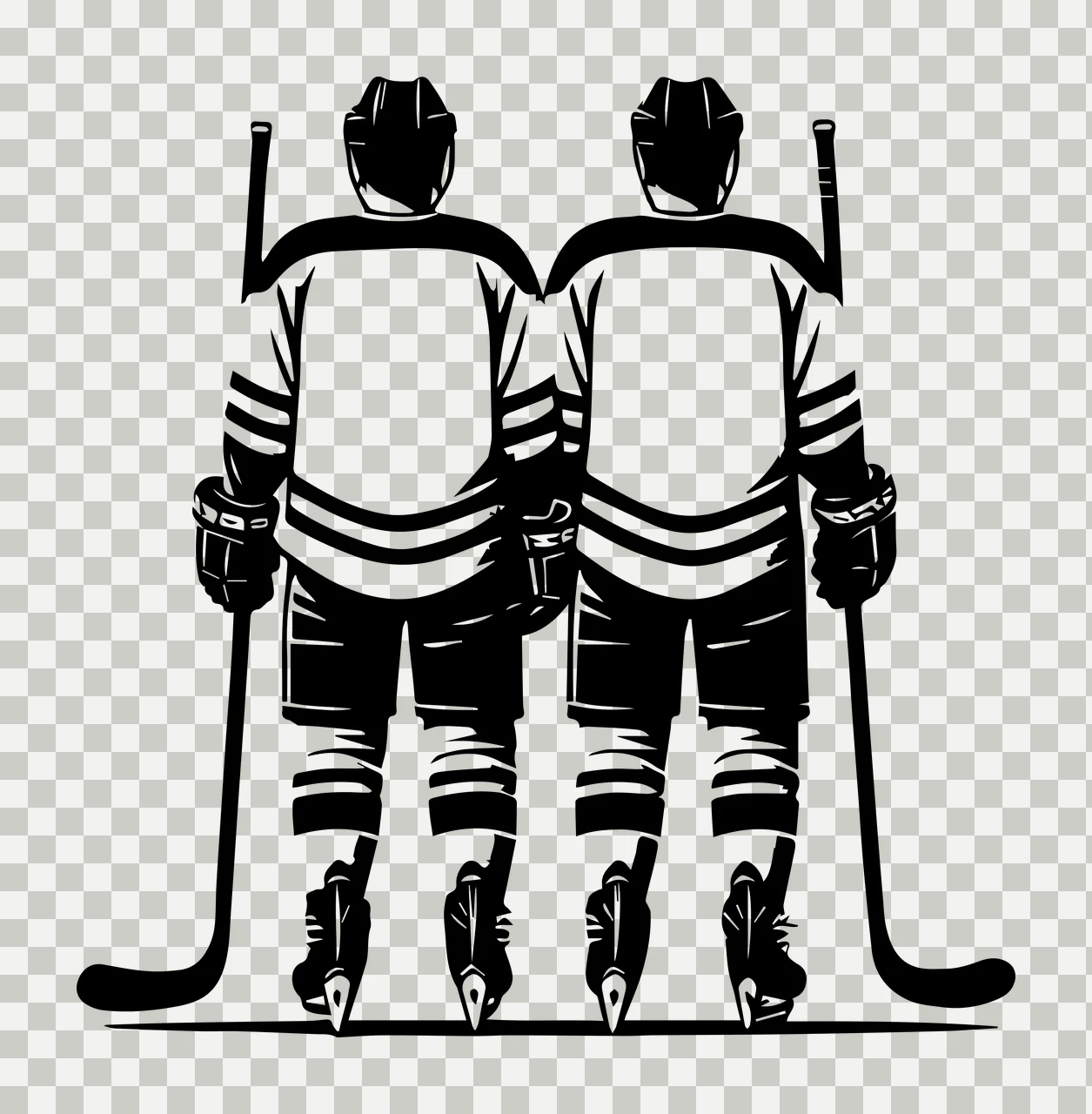 Hockey Two Players Back View Silhouette standing sticks black transparency and detail preview thumbnail