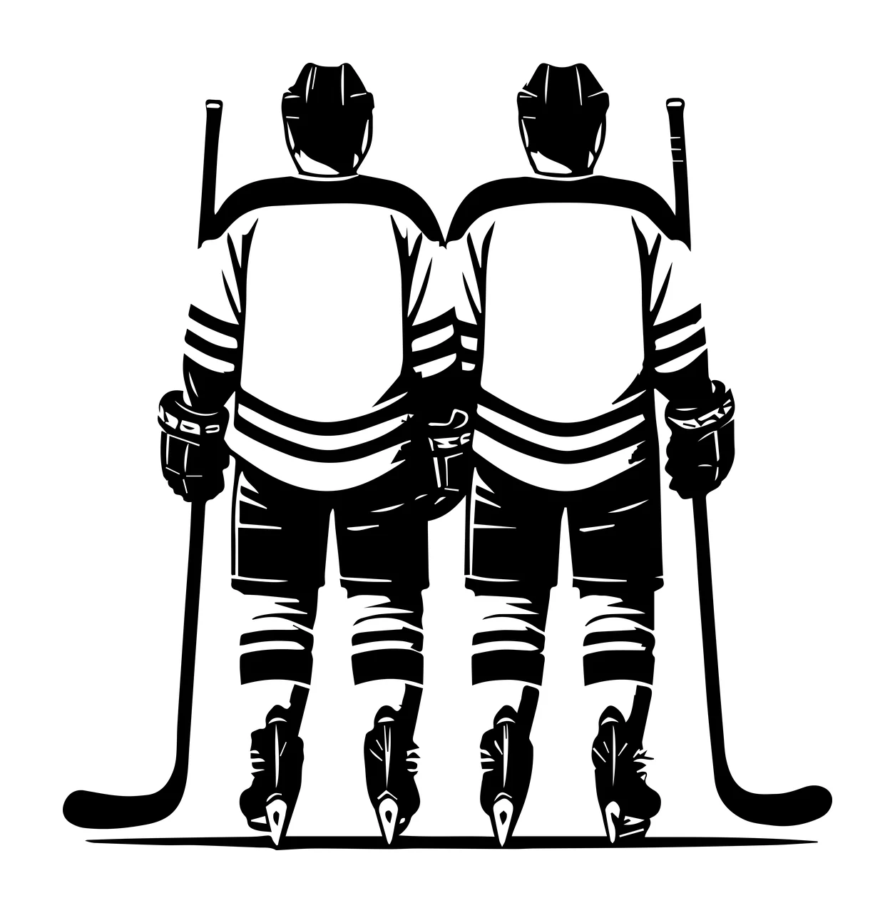 Hockey Two Players Back View Silhouette standing sticks black