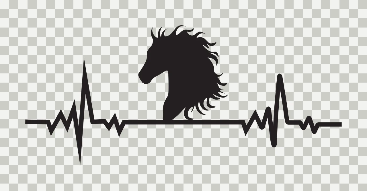 Horse head silhouette on heartbeat line Illustration with black horse head silhouette in white transparency and detail preview thumbnail