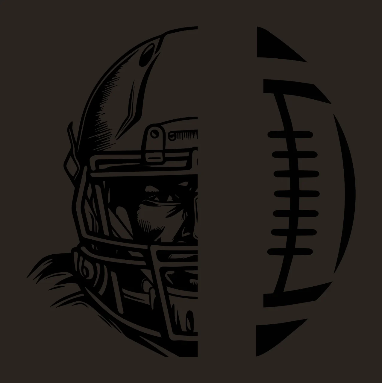 Split Football Helmet And Ball Graphic black white plain background contrast preview thumbnail