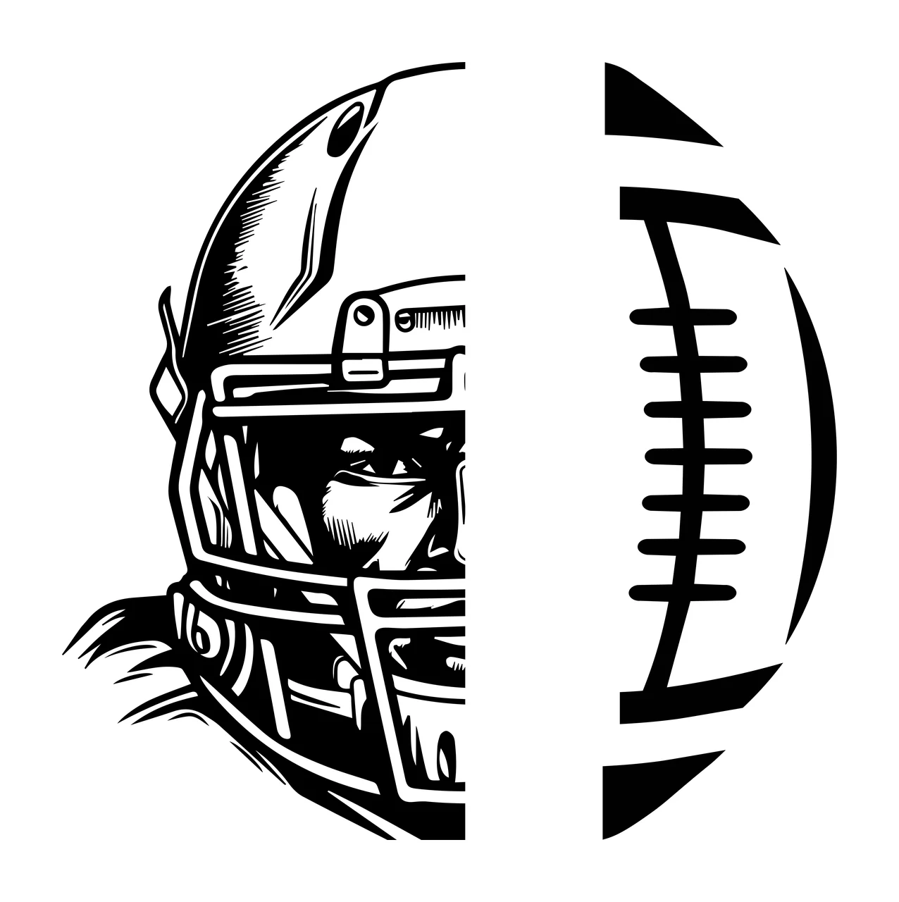 Split Football Helmet And Ball Graphic black white plain background