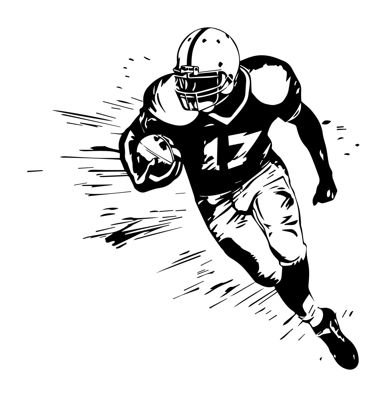 Football Player 17 Running Action Silhouette helmet black white