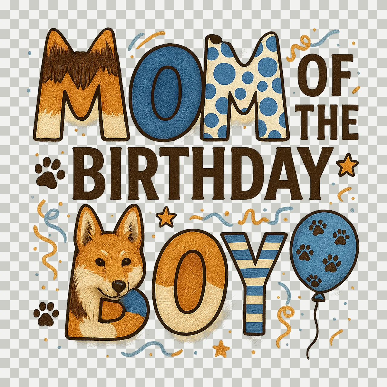Blue Dog Mom of the Birthday Boy Artwork Elements Party transparency and detail preview thumbnail