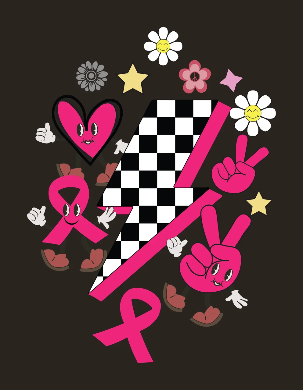 Black Silhouette Lightning Bolt Surrounded By Flowers Hearts contrast preview thumbnail